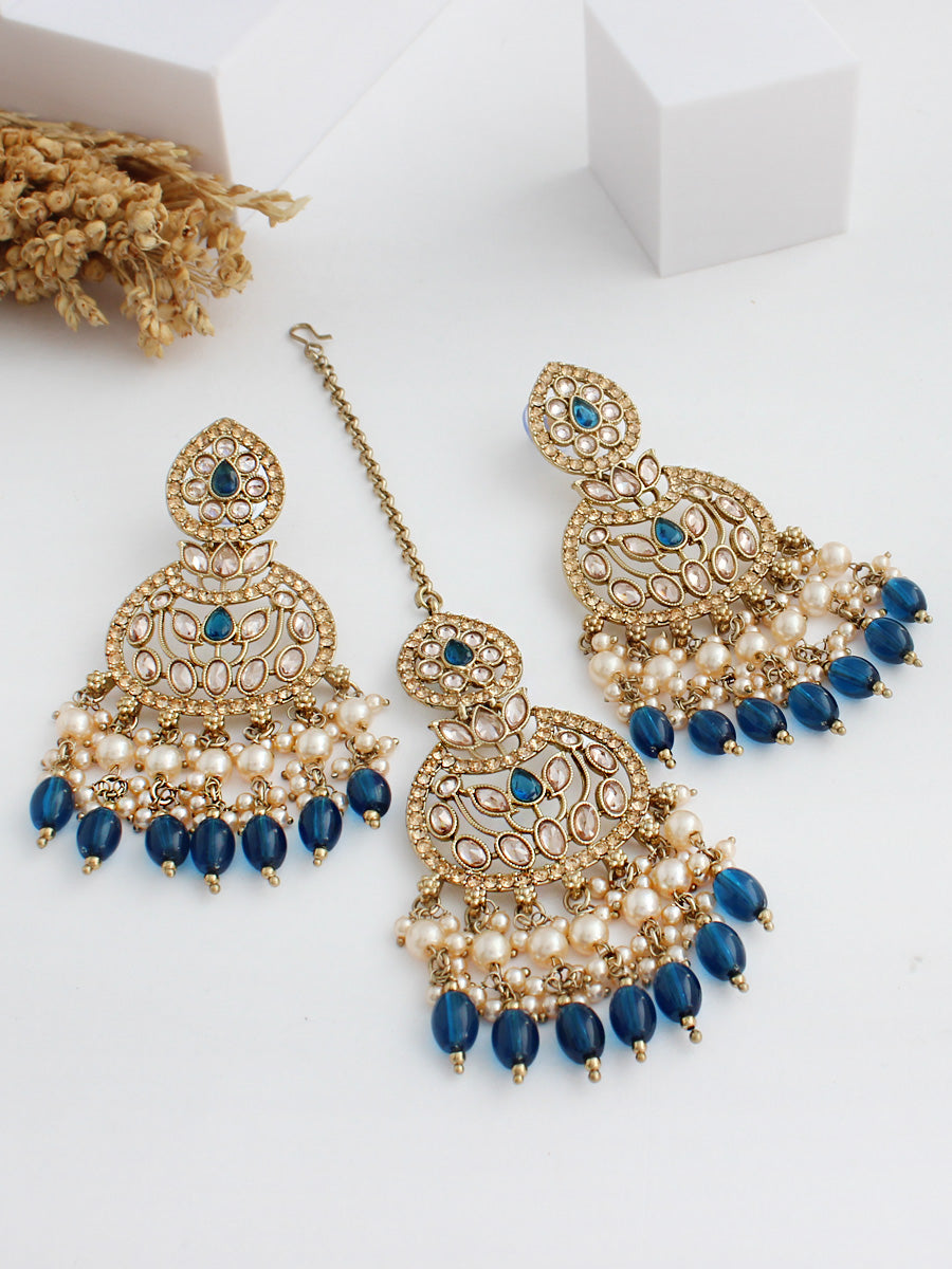 Akira Earrings & Tikka-Blue