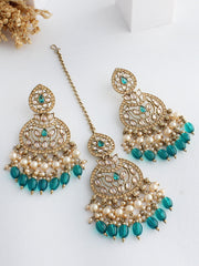 Akira Earrings & Tikka-Sea Green