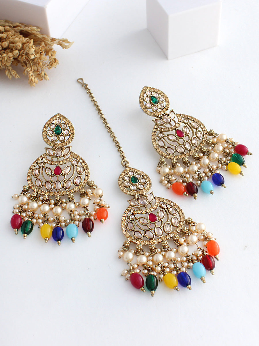 Akira Earrings & Tikka-Multi color