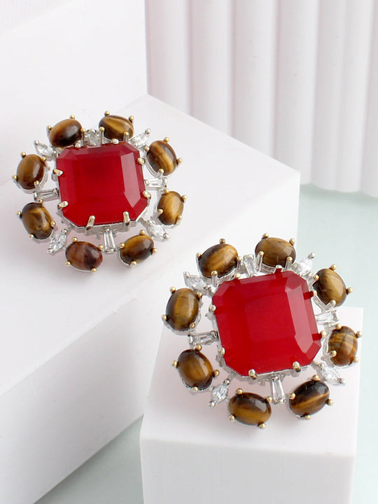 Amber Stud Earrings-Maroon