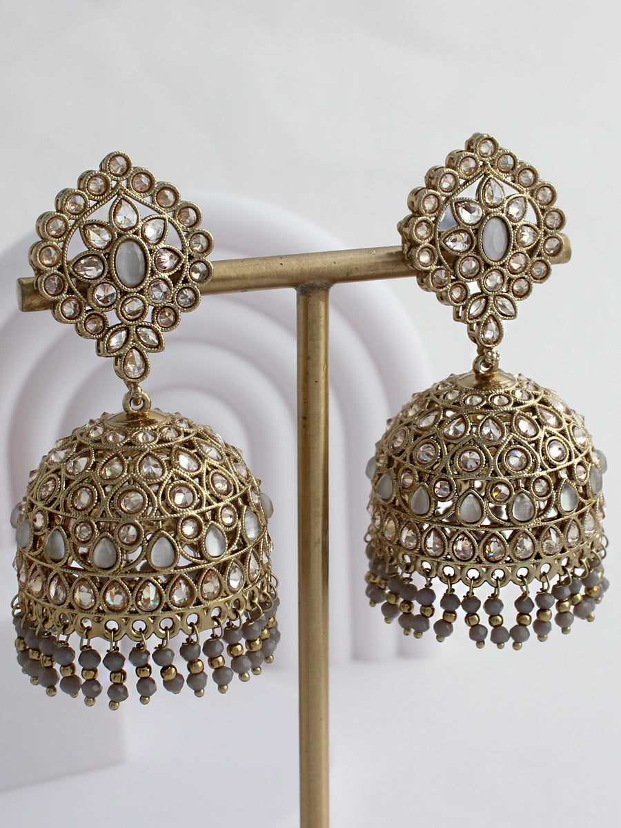 Rabia Jhumki Earrings-Grey