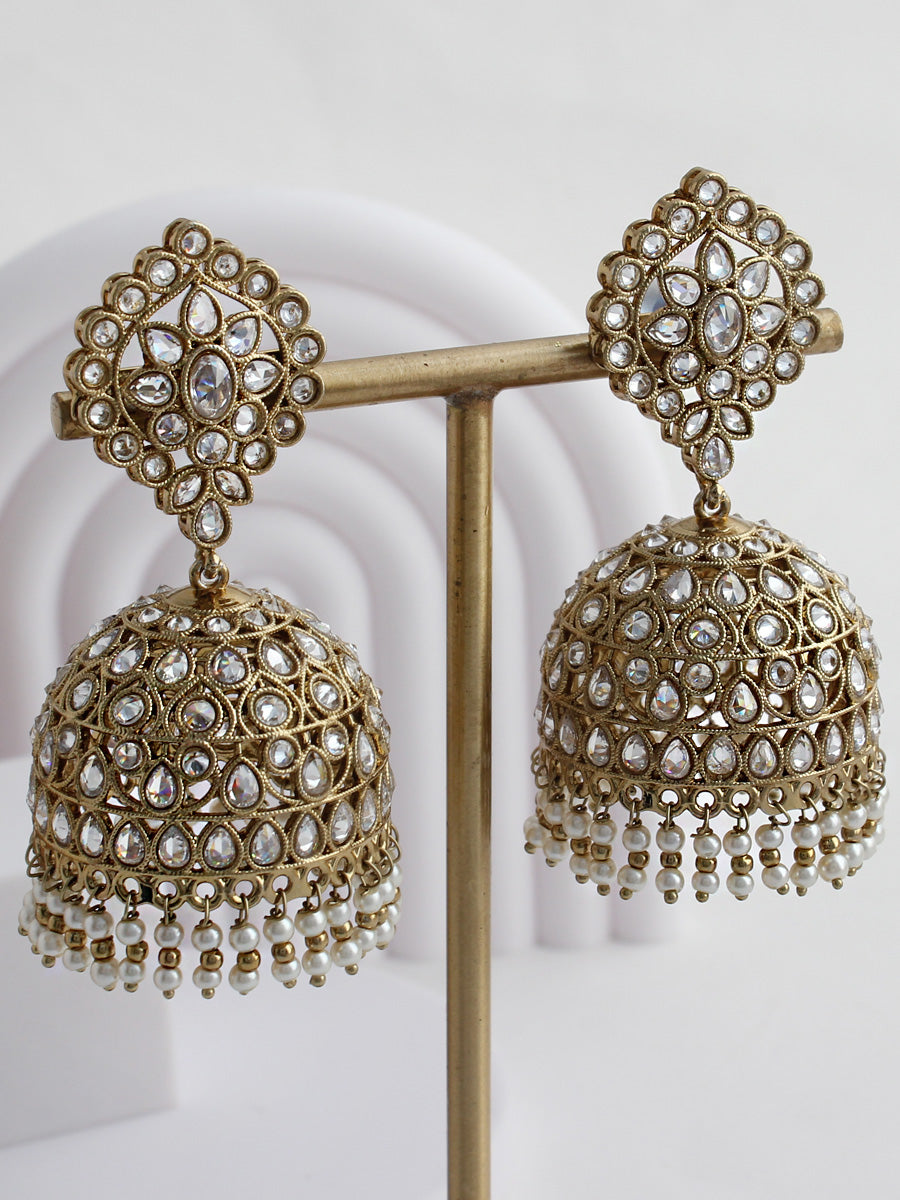 Rabia Jhumki Earrings-White