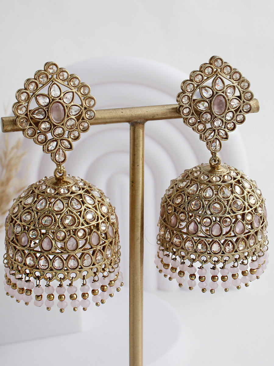 Rabia Jhumki Earrings-Pastel Pink