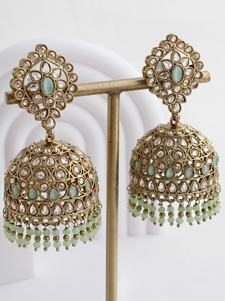 Rabia Jhumki Earrings-Mint Green