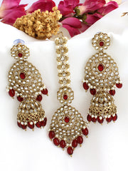 Ezzah Earrings & Tikka-Maroon