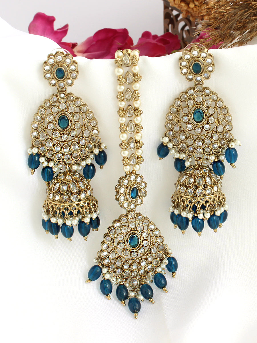 Ezzah Earrings & Tikka-Blue