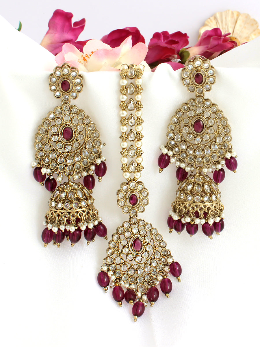 Ezzah Earrings & Tikka-Purple