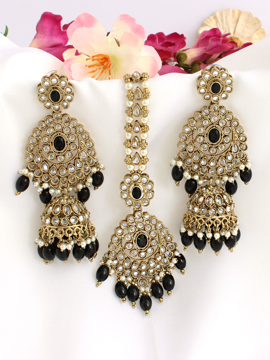 Ezzah Earrings & Tikka-Black