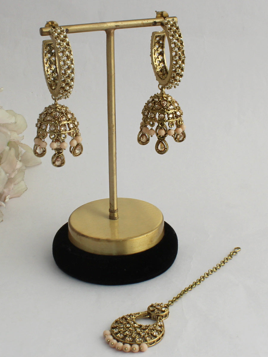 Manya Earrings & Tikka-Peach