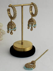 Manya Earrings & Tikka-Pastel Blue