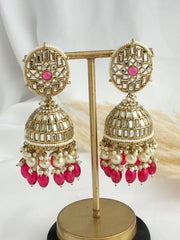 Chetna Jhumki Earrings-Hot Pink