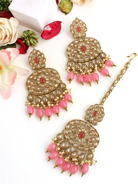 Vianshi Earrings & Tikka-pink