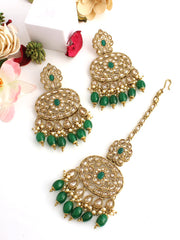 Vianshi Earrings & Tikka-Green