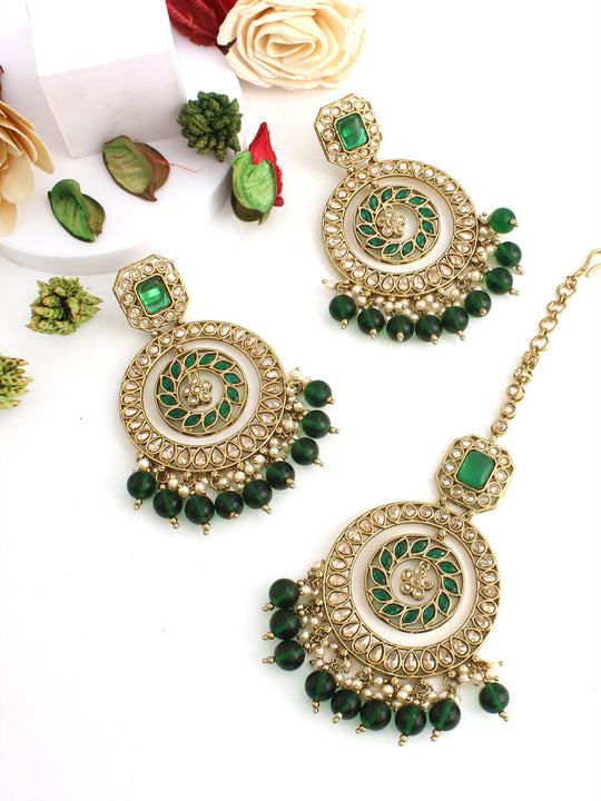 Hiba Earrings & Tikka-Green