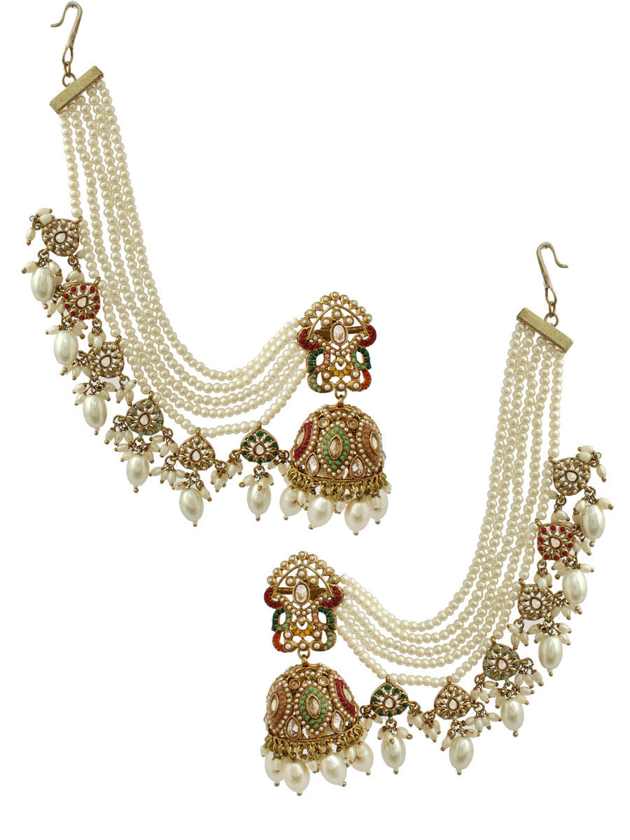 Multicolor Navya Jhumki Earrings With Ear Chain 