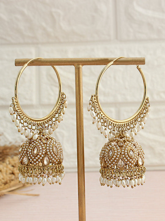 Kiara Jhumki Hoop Earrings-Antique Gold