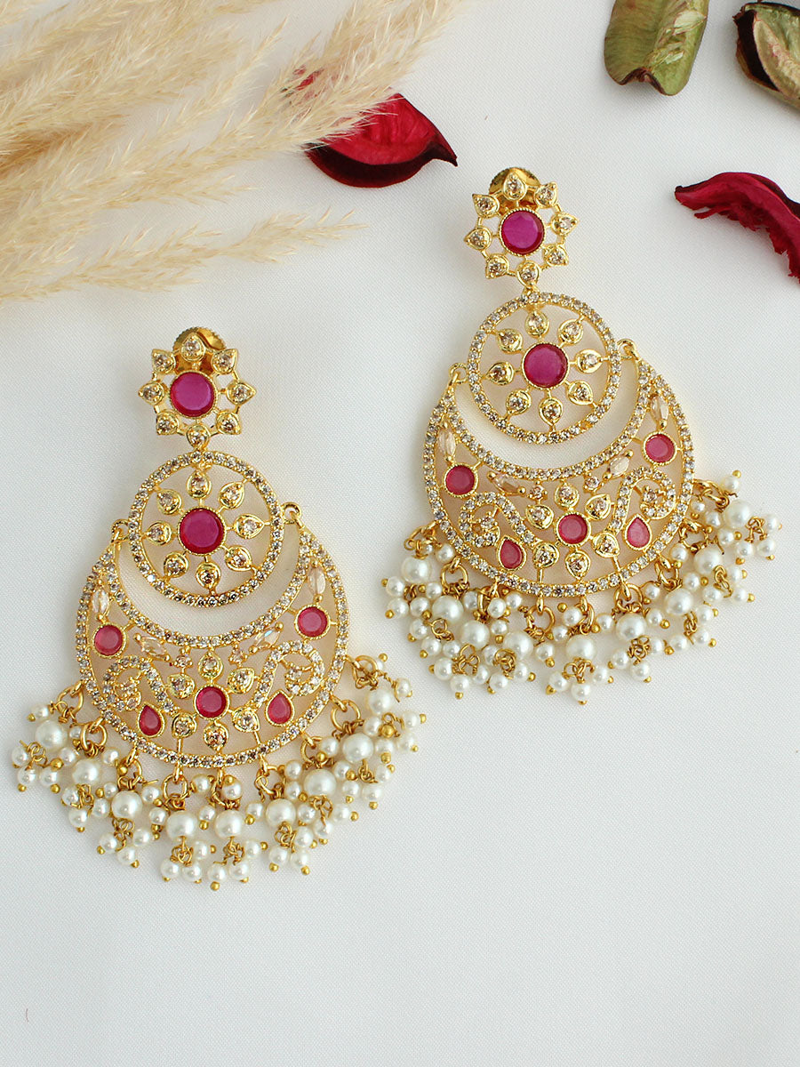 Raysha Chandbali Earrings-Ruby Pink