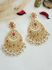 Raysha Chandbali Earrings-Pink & Green