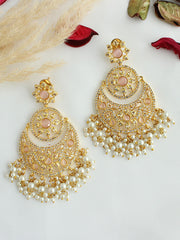 Raysha Chandbali Earrings-Pastel pink