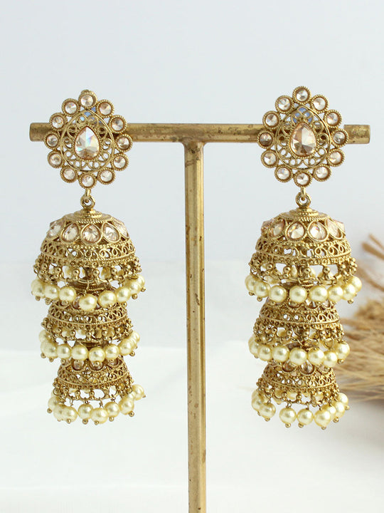 Saavi Jhumki Earrings-Antique Gold