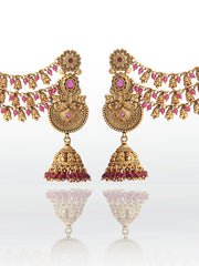 Aadhya Earrings With Ear Chain - Ruby Pink