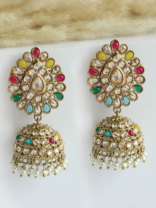 Anjini Jhumki Earrings-Multicolor