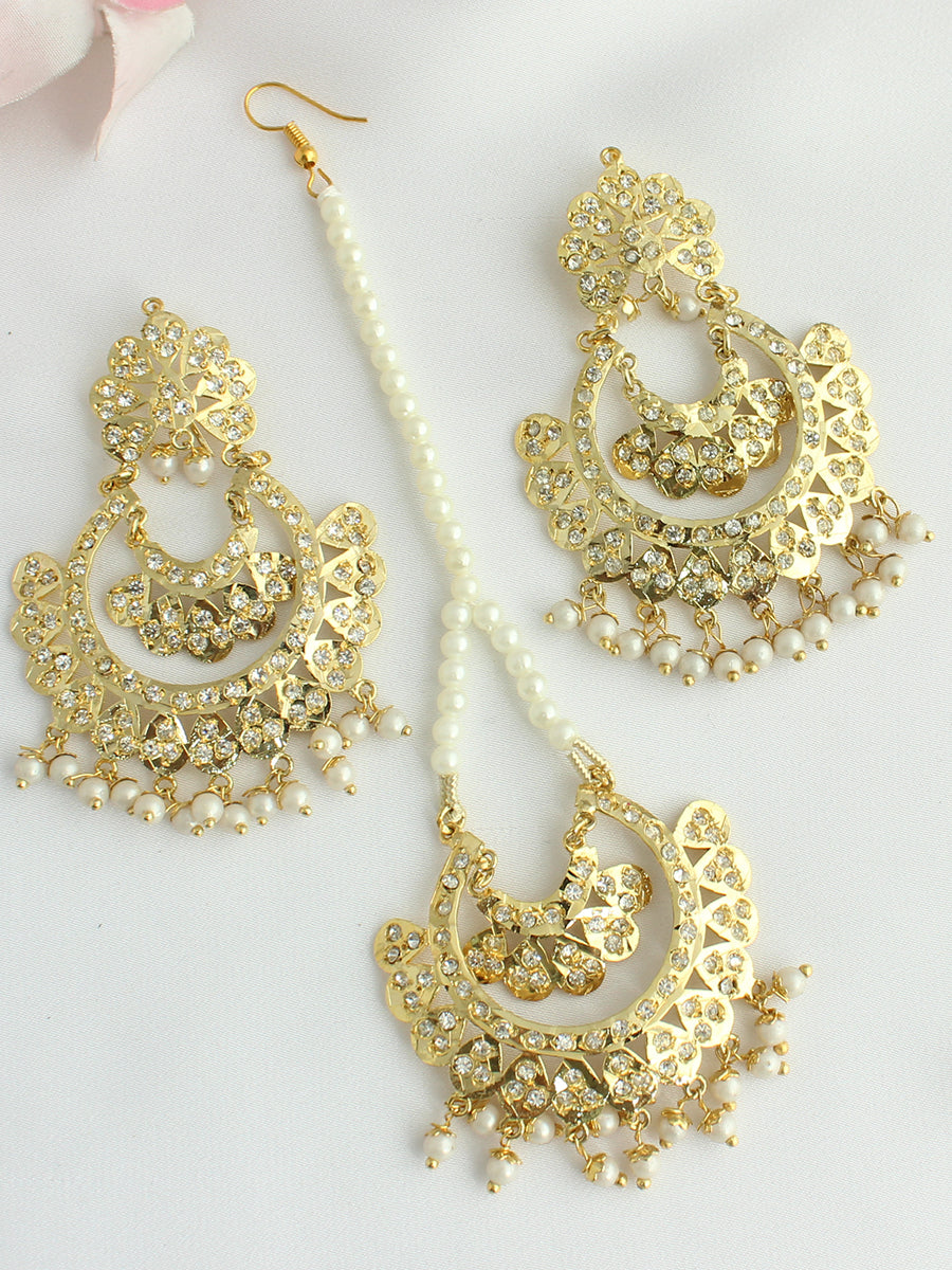 Nigaar Jadau Earrings & Tikka-Gold