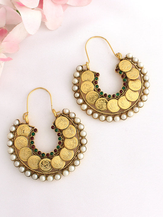 Goddess Lakshmi Hoop Earrings-Maroon / Green