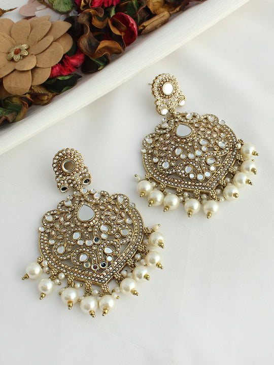 Nirvi Mirror Earrings-Pearl