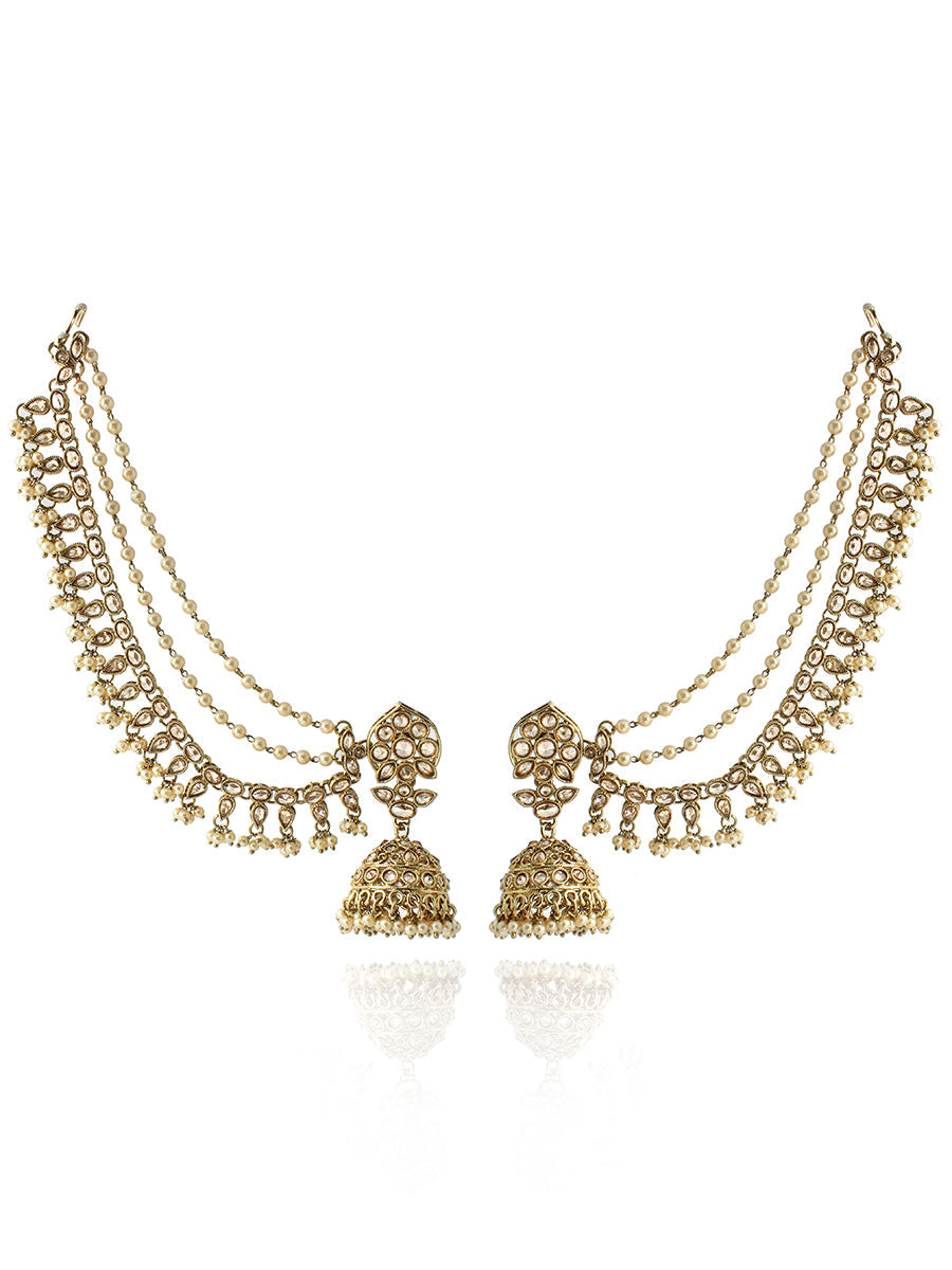 Netra Jhumki Earrings With Ear Chain-Gold