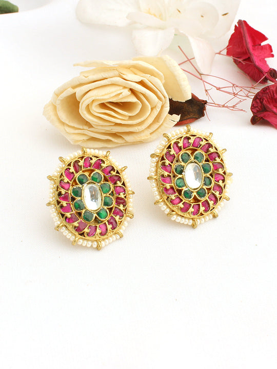 Ashwini Stud Earrings-Pink Green