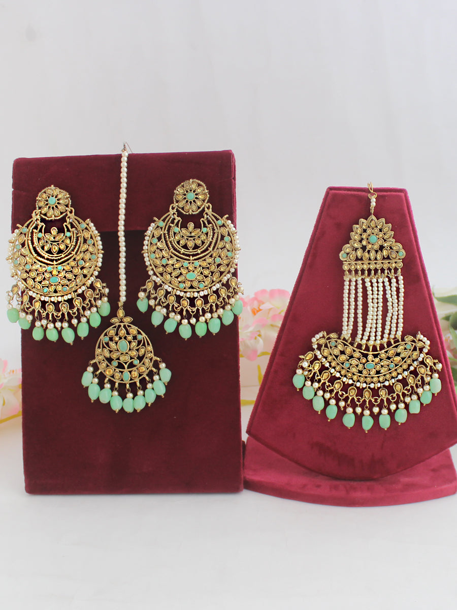 Zeenat Earrings Jhoomer Set-Mint Green