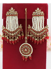 Sharmin Earrings & Tikka-Red