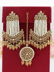 Sharmin Earrings & Tikka-Peach