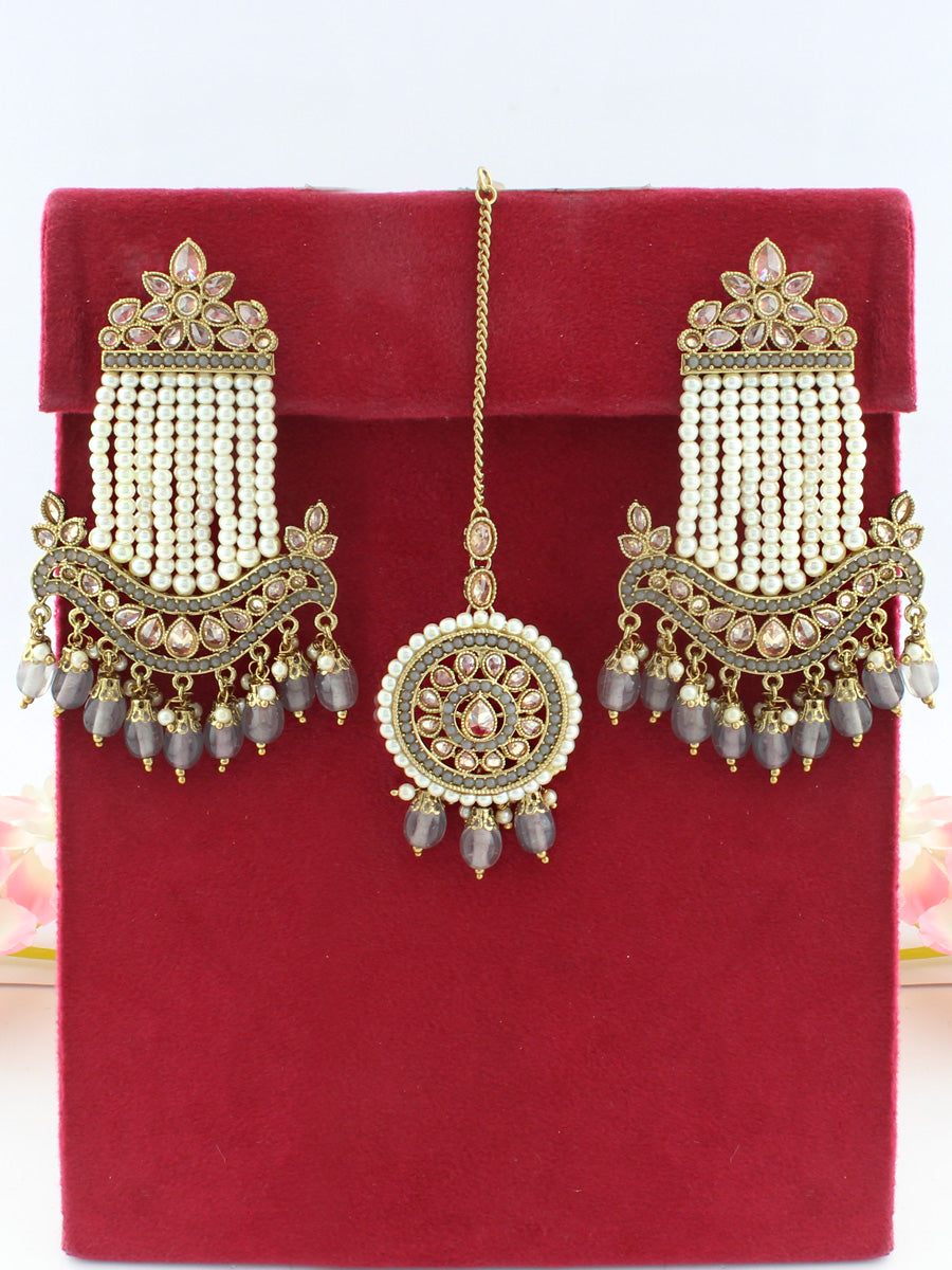 Sharmin Earrings & Tikka-Grey