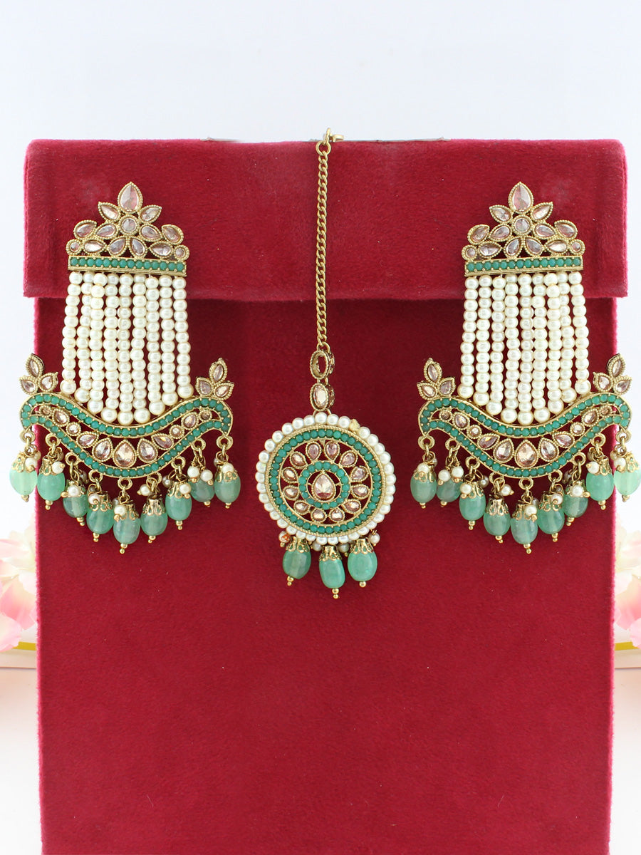 Sharmin Earrings & Tikka-Mint Green