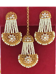 Adaa Jhoomer Earrings & Tikka-White