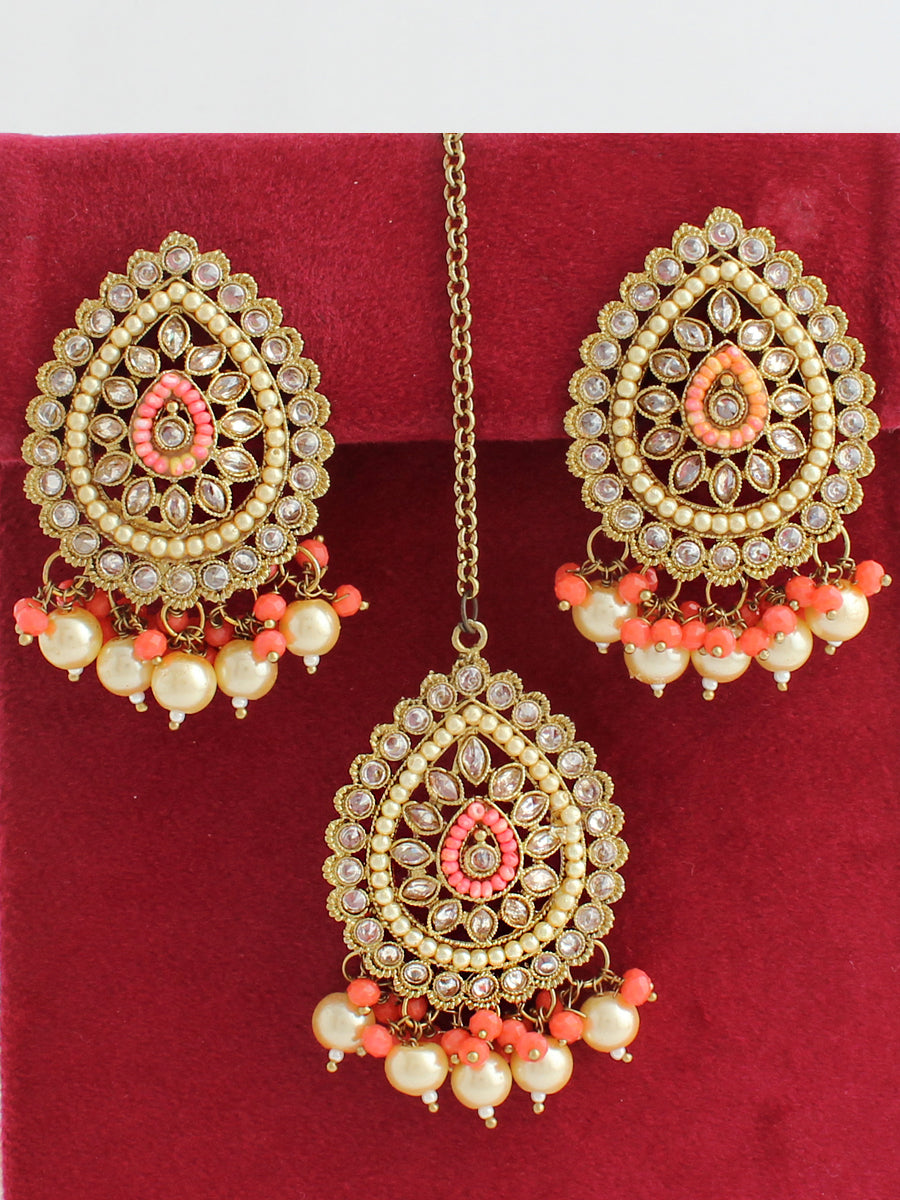 Alia Stud Earrings & Tikka-Orange