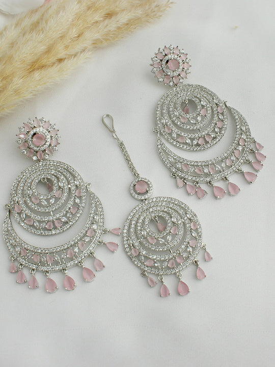 Prachi Earrings & Tikka -Pastel Pink