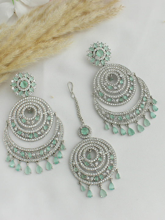 Prachi Earrings & Tikka - Mint green