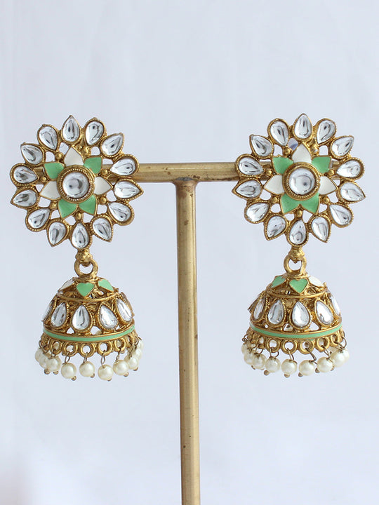 Damini Jhumki Earrings-Mint Green