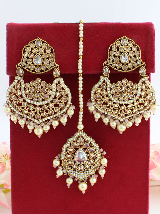 Megha Earrings & Tikka-Pastel Pink 