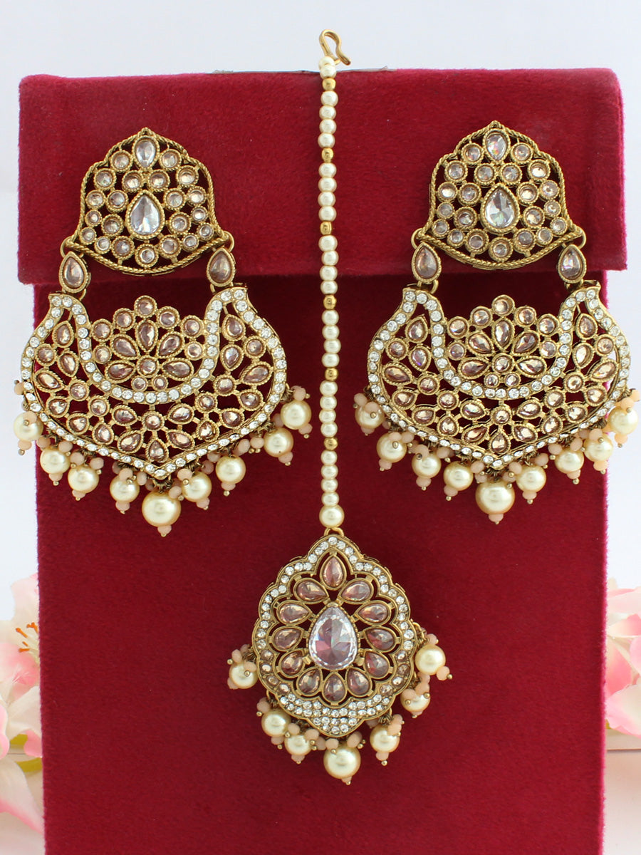 Megha Earrings & Tikka-Peach