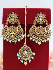 Megha Earrings & Tikka-Aqua