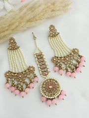 Ankita Earrings & Tikka-Pastel pink