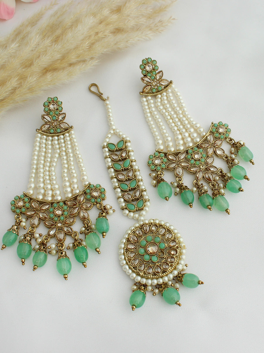 Ankita Earrings & Tikka - Mint Green