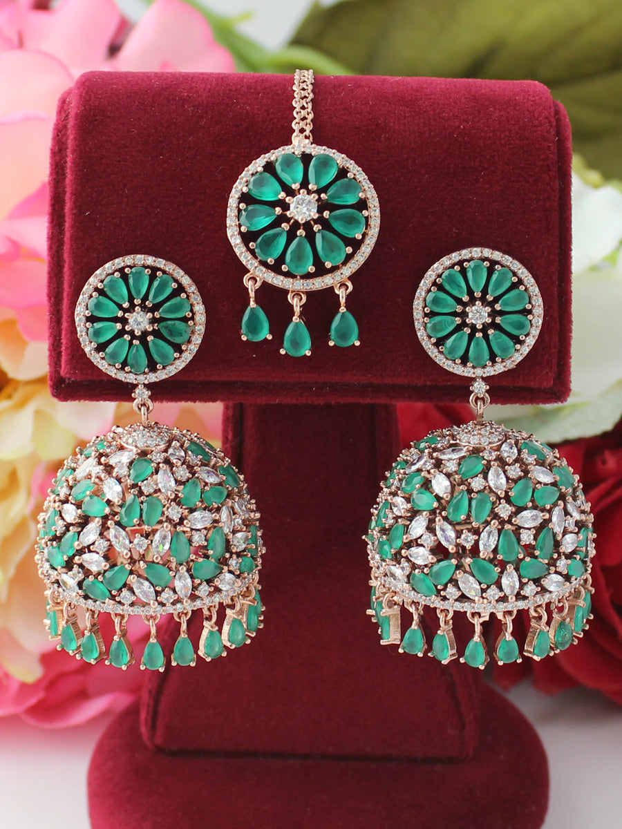 Romika Earrings & Tikka-Green