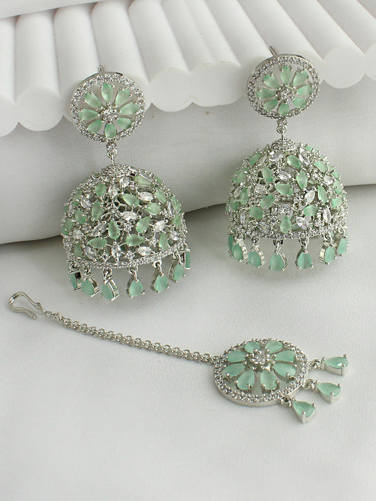 Romika Earrings & Tikka  - Mint Green