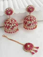 Romika Earrings & Tikka-Ruby pink