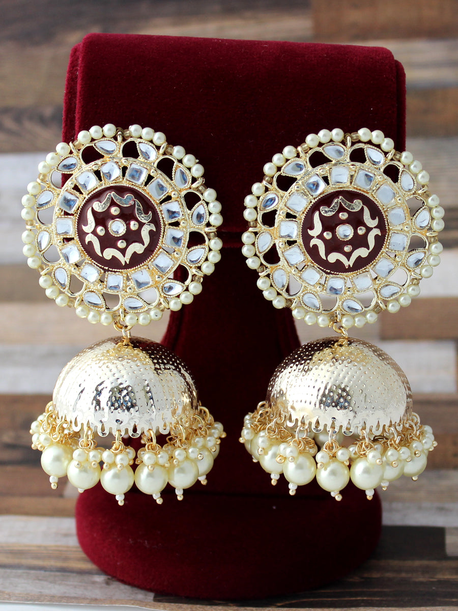 Mehar Jhumki Earrings-Maroon